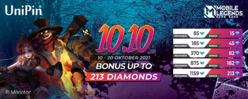 10.10 – Dapatkan Bonus Diamonds MLBB up to 213 Diamonds di UniPin!